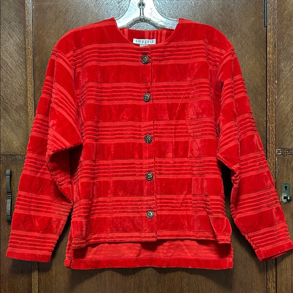 I. magnin light weight jacket Red Velvet Button-Up size SP